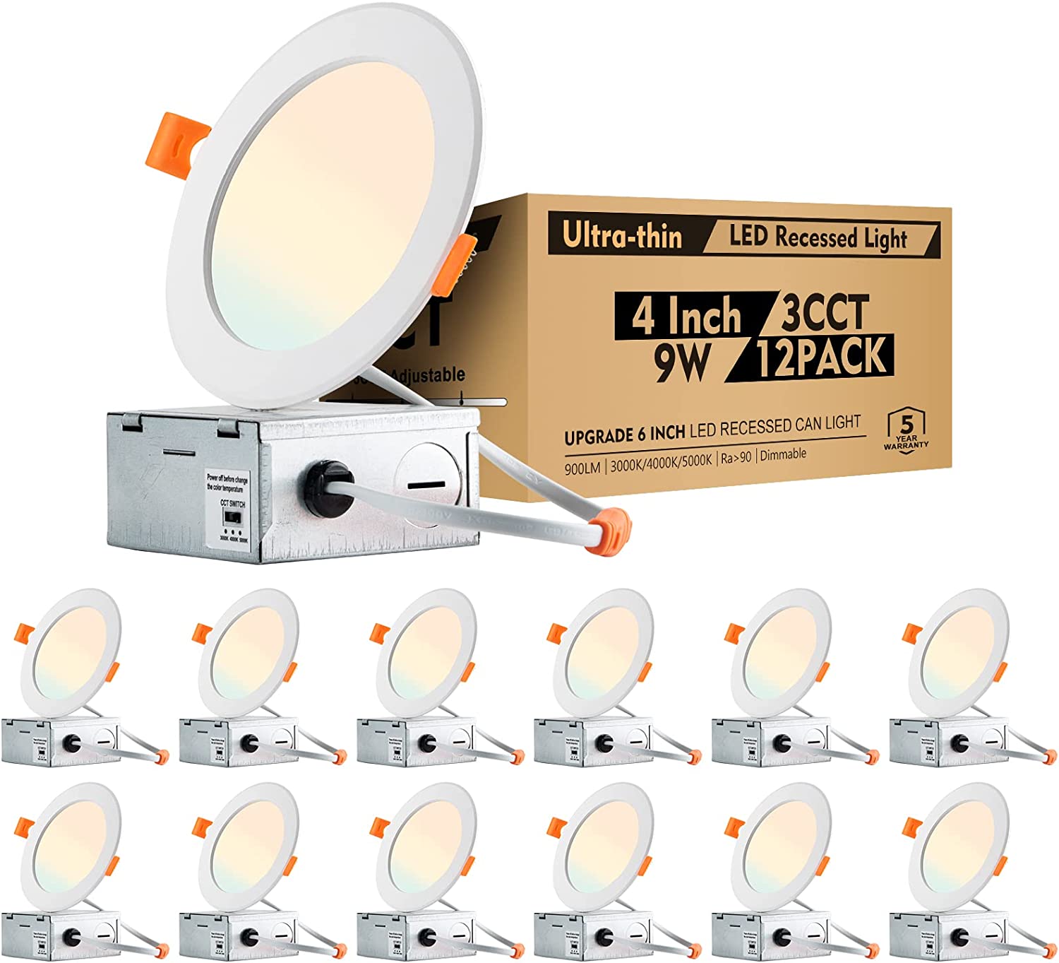 Lightdot 12 of Pack LED Recessed Lighting 4 inch LED Can Lights Dimmab