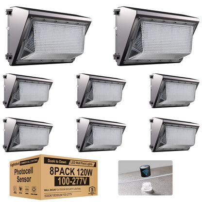 Lightdot 120W LED Wall Pack Lights, 100-277v Dusk to Dawn with Photocell, 18000Lm 5000K Daylight IP65 Waterproof Wall Mount Outdoor Security Lighting Fixture, Energy Saving