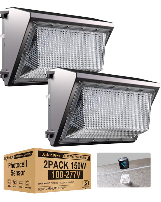 Lightdot 150W LED Wall Pack Lights with Photocell IP65 Outdoor Flood Security Lighting