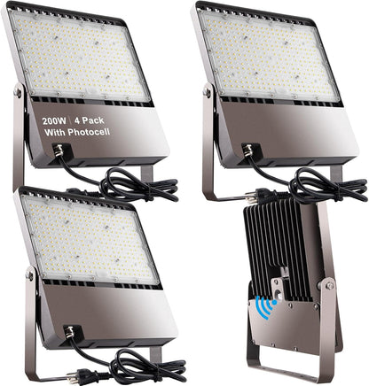 Lighdot 200W LED Flood Light Outdoor 30000Lm (800W Equivalent) Led Stadium Light with Dusk to Dawn, 5000K AC100-277V Commercial Flood Light with 5FT Plug, IP65 Waterproof Area Lighting for Stadium