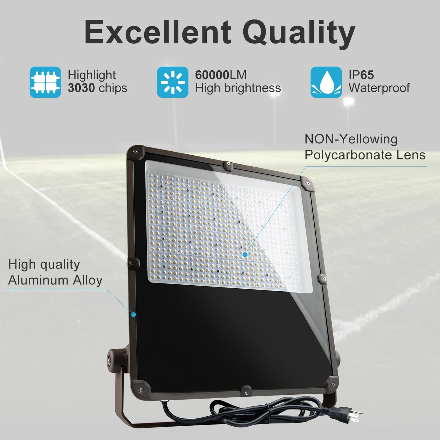 400W LED Flood Light Outdoor 5000K 60000Lm (2000W Eqv.) Led Stadium Light with Dusk to Dawn photocell, IP65 Waterproof Commercial Area Lighting with 5FT Plug for Backyard/Basketball Court-2Pack