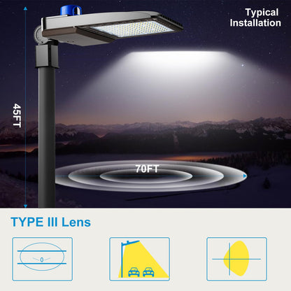 Lightdot 2Pack 420W LED Parking Lot Lighting 60000LM 5000K LED Pole Lights Outdoor with Slipfitter Mount, Dusk to Dawn LED Street Lights Energy Saving 3500KW*2/5Yrs(5Hrs/D)-𝟳𝗬𝗿𝘀 𝗪𝗮𝗿𝗿𝗮𝗻𝘁𝘆