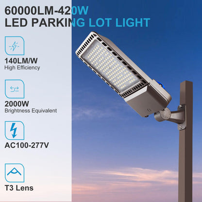 Lightdot 420W Parking Lot Lighting 60000Lm Parking Lot LED Lights with Photocell, IP65 Waterproof Arm Mount LED Shoebox Light (𝟳𝗬𝗿𝘀 𝗪𝗮𝗿𝗿𝗮𝗻𝘁𝘆)-2Pack