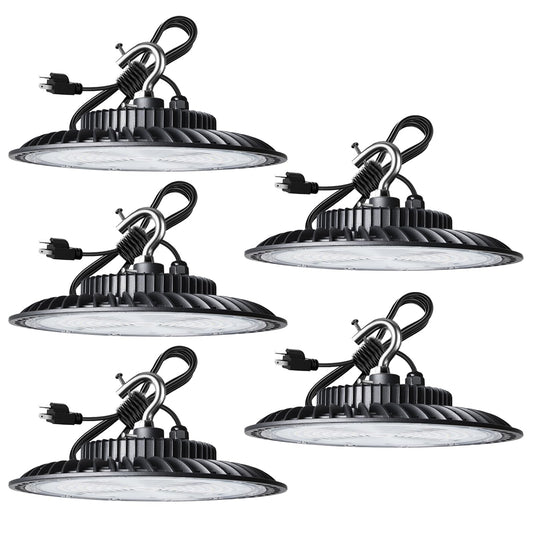 Lightdot 100W UFO LED High Bay Light for Shop/Barn 5000K 14000LM (Eqv. to 400W HPS/MH) High Bay LED Lights with Plug for Commercial Warehouse Lighting-ETL Listed 5Pack