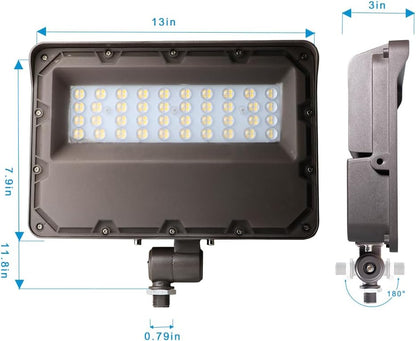 Lightdot 2Pack 150W LED Flood Light Outdoor with Knuckle, 100-277V【Driver Equipped, 5 Years】 IP65 Waterproof 21000LM, 5000K Daylight [Eqv. to 600HPS/WH] Dusk to Dawn Photocell Sensor-Brown