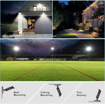 Lightdot 2Pack 150W LED Flood Light Outdoor with Knuckle, 100-277V【Driver Equipped, 5 Years】 IP65 Waterproof 21000LM, 5000K Daylight [Eqv. to 600HPS/WH] Dusk to Dawn Photocell Sensor-Brown