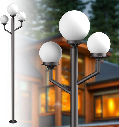 Lightdot 79" Outdoor Led Post Lights, 3-Head Aluminum Street Light Pole Lamp with E26 LED Bulbs Included (Bulb Replaceable), IP65 Waterproof Outdoor Post Light Fixtures for Garden/Yard/Patio