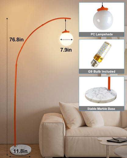 Lightdot Arc Floor Lamp for Living Room, 76Inch Tall Standing Lamp with Marble Base and Globe Bulbs Included, 3000K Warmwhite Modern Mid Century Floor Lamp for Bedroom & Home Office