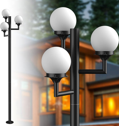 Lightdot 79" Outdoor Led Post Lights, 3-Head Aluminum Street Light Pole Lamp with E26 LED Bulbs Included (Bulb Replaceable), IP65 Waterproof Outdoor Post Light Fixtures for Garden/Yard/Patio