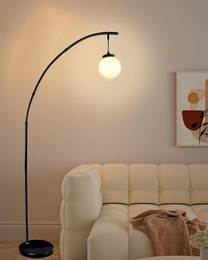 Lightdot Arc Floor Lamp for Living Room, 76Inch Tall Standing Lamp with Marble Base and Globe Bulbs Included, 3000K Warmwhite Modern Mid Century Floor Lamp for Bedroom & Home Office