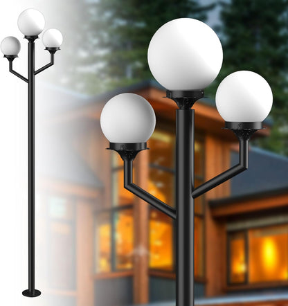 Lightdot 79" Outdoor Led Post Lights, 3-Head Aluminum Street Light Pole Lamp with E26 LED Bulbs Included (Bulb Replaceable), IP65 Waterproof Outdoor Post Light Fixtures for Garden/Yard/Patio