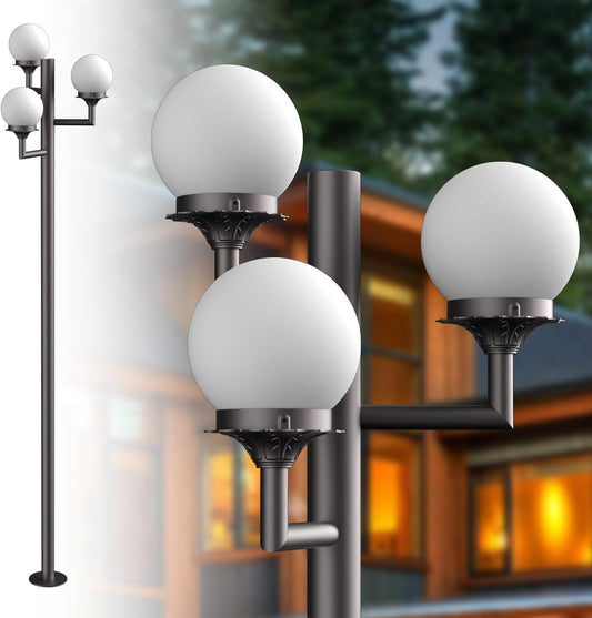 Lightdot 79" Outdoor Lamp Post Light, 3-Head Aluminum Street Light Pole Lamp with E26 LED Bulbs Included (Bulb Replaceable), IP65 Waterproof Outdoor Post Light Fixtures for Garden/Yard/Patio