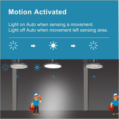 Lightdot Smart LED High Bay Light  5000K UFO High Bay Lighting Motion Activated High Bay LED Lights AC100-277V for Warehouse Barn(Installation Height at Least 20FT)- 4Pack(Remote Buy Separate)