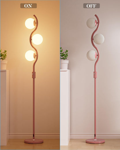 Lightdot 60IN Dimmable (Brightness Adjustable) Pink Floor Lamp, Mid Century Standing Lamps with 3 Globe Soft Warm White Eye Care 3000K Bulbs Included, Modern Tall Lamp for Bedroom Office