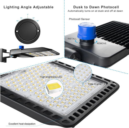 Lightdot 600W LED Parking Lot Lights 90000lm (Eqv.2400W MH/HPS) 5000K Daylight Led Parking Lot Lighting with Photocell & Arm Mount (Coverage: 66~130Ft at Height:30~60Ft)-2Pack