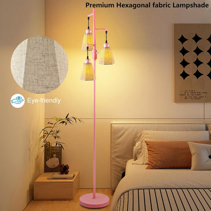 Lightdot Dimmable Classical Floor Lamp, Pink Corner Tree Floor Lamp, E26 LED Edision Bulbs Included, 3-Light Tall Pole Standing Lamp,Mid Century Modern Decor for Living Room Bedroom Home Decor