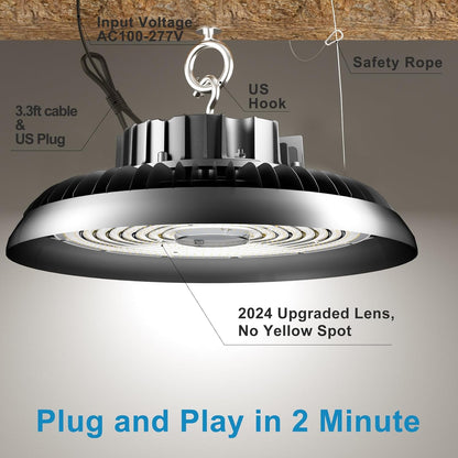 Lightdot LED High Bay Light, AC100-277V 5000K UFO LED High Bay Shop Light, Commercial Bay Lighting