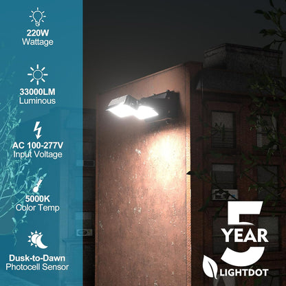 Lightdot LED Wall Pack Lights, 360° Adjustable Panel with Dusk to Dawn Photocell, 5000K Daylight, IP65 Waterproof & Advanced Heat Dissipation Outdoor Security Lighting【2024 New】