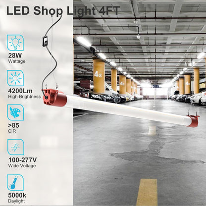 Lightdot 4FT LED Shop Light, 28W[Eqv. to 200W HPS/WH] LED Shop Light 4FT with 5FT Cord Switch, Surface/Suspension Mount, 5000K Daylight, Energy-Saving up to 1500W/5Y(5hrs/Day)