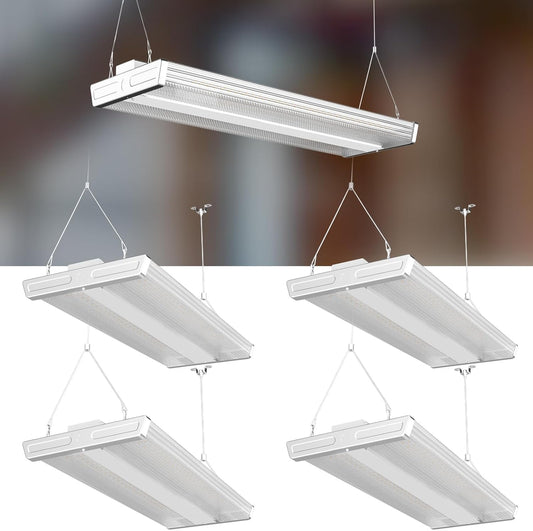 Lightdot 2FT LED High Bay Shop Lights, 100-277V 【Driver Equipped, 5 Years】 200W 28000LM [Eqv. 800W MH/HPS] 5000K Diamond Diffusion Linear Hanging Light for Warehouse 4Pack