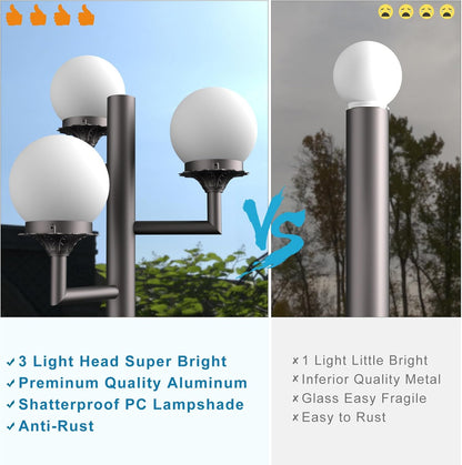 Lightdot 79" Outdoor Led Post Lights, 3-Head Aluminum Street Light Pole Lamp with E26 LED Bulbs Included (Bulb Replaceable), IP65 Waterproof Outdoor Post Light Fixtures for Garden/Yard/Patio