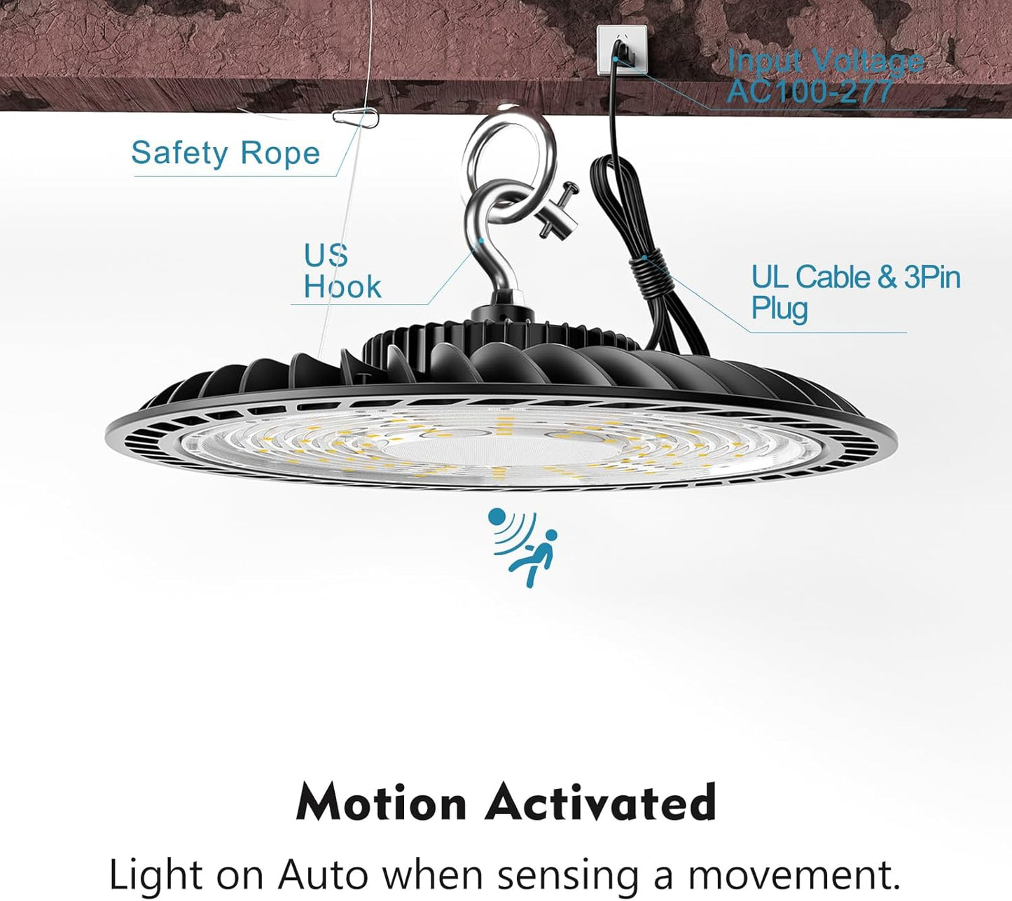 Lightdot Smart LED High Bay Light  5000K UFO High Bay Lighting Motion Activated High Bay LED Lights AC100-277V for Warehouse Barn(Installation Height at Least 20FT)- 4Pack(Remote Buy Separate)