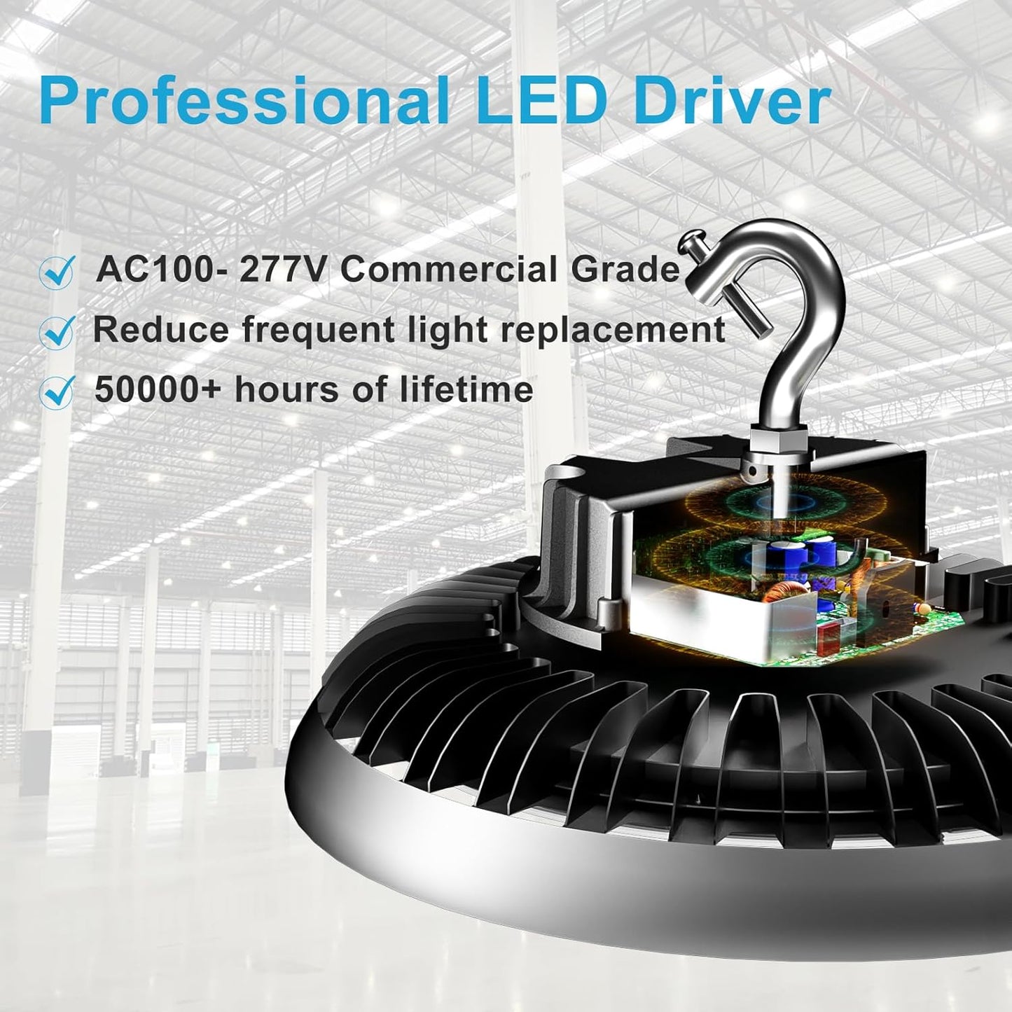 Lightdot LED High Bay Light, AC100-277V 5000K UFO LED High Bay Shop Light, Commercial Bay Lighting