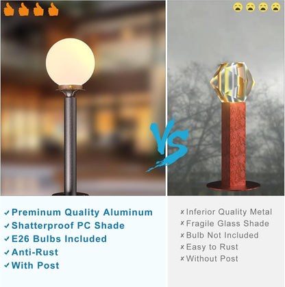 Lightdot Globe Outdoor Lamp Post Light Waterproof Street Yard Lamp Post for Outside, Brown Pole Outdoor Post Light Fixtures for Garden Patio Driveway-(E26 LED Bulb Included)-2Pack