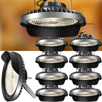 Lightdot LED High Bay Light 350W 52500lm UFO Lights with Reflector (Reduce Light Loss, Can Be Removed), AC100-277V High Bay LED Shop Light with U Bracket & US Hook Mount for Warehouse/Stadium-4Pack