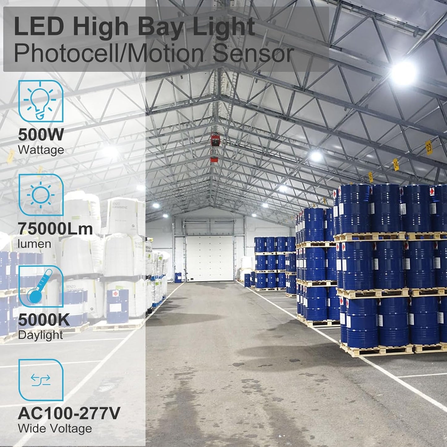 Lightdot Smart LED High Bay Light  5000K UFO High Bay Lighting Motion Activated High Bay LED Lights AC100-277V for Warehouse Barn(Installation Height at Least 20FT)- 4Pack(Remote Buy Separate)