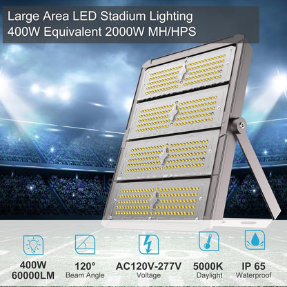 Upgrade 450W (450x1W LED) LED Flood Light Outdoor 67500Lm Led Stadium Light with Adjustable Bracket, IP65 AC100-277V Commercial Area Lighting with Plug for Backyard/Basketball Court-2Pack