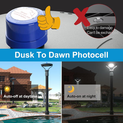 Lightdot LED Post Top Light 200W 30000LM Post Garden Paythway Light with Dusk to Dawn Outdoor Photocell 5000K Daylight IP65 Waterproof Outdoor Yard Area Lights for Yard/Garden