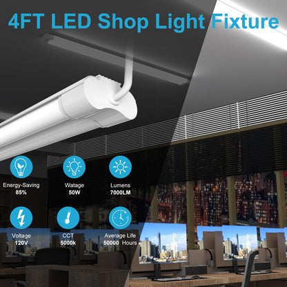 Lightdot Linkable LED Shop Light 4FT, 4 Pack Garage Lights with On/Off Switch, 50W 7000LM, 5000K White