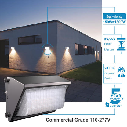 Lightdot 150W LED Wall Pack Lights with Photocell IP65 Outdoor Flood Security Lighting