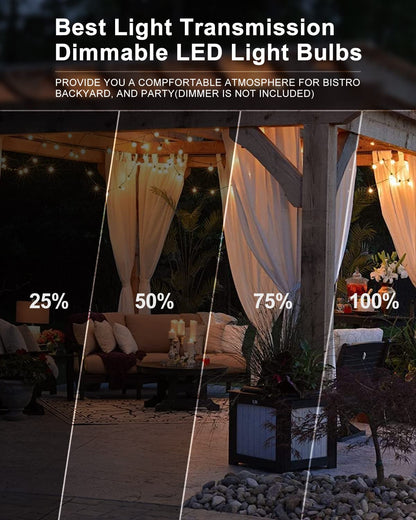 Lightdot 100FT LED Outdoor String Lights with 32 Shatterproof ST38 Edison Bulbs