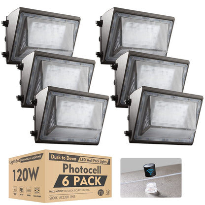 Lightdot 120W LED Wall Pack Lights, 100-277v Dusk to Dawn with Photocell, 18000Lm 5000K Daylight IP65 Waterproof Wall Mount Outdoor Security Lighting Fixture, Energy Saving