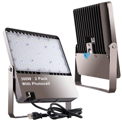 Lightdot 300W LED Flood Light Outdoor Led Stadium Light with Dusk to Dawn, 5000K AC100-277V Commercial Flood Light with 5FT Plug, IP65 Waterproof Area Lighting