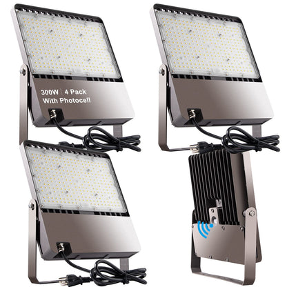 Lightdot 300W LED Flood Light Outdoor Led Stadium Light with Dusk to Dawn, 5000K AC100-277V Commercial Flood Light with 5FT Plug, IP65 Waterproof Area Lighting