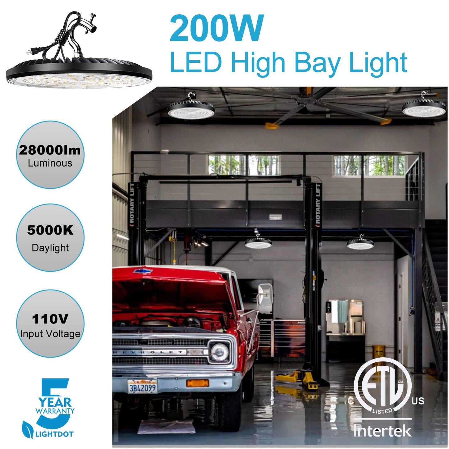 Lightdot Upgrade 200W LED High Bay Light 28000lm (Eqv.800W MH/HPS)  5000K Daylight UFO Lights