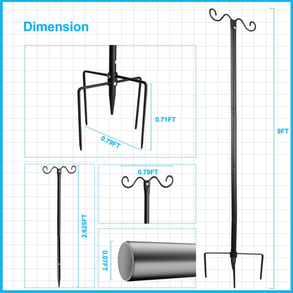 Lightdot Outdoor String Light Poles, 9FT Metal Patio Light Poles Post for Outside with Fork for Outside