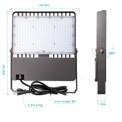 Lightdot 300W LED Flood Light Outdoor Led Stadium Light with Dusk to Dawn, 5000K AC100-277V Commercial Flood Light with 5FT Plug, IP65 Waterproof Area Lighting