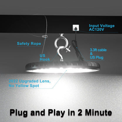 Lightdot 320W LED High Bay Light 45000lm (Eqv.1200W MH/HPS) UFO High Bay LED Light, 5000K Daylight High Bay Shop Light with US Plug for Garage/Barn, Energy Saving Upto 2200KW*2/Y(5Hrs/Day)