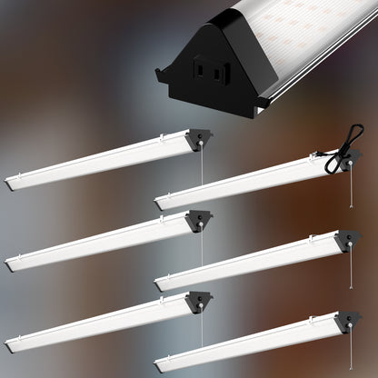 Lightdot Upgrad 4 Pack 4FT Linkable LED Shop Lights 50W 7500LM 100-277V for Workshop Garage Supermarket with 5ft On/Off Switch Plug, 5000K Daylight, Hanging Flushmount Available Plug and Play-Black