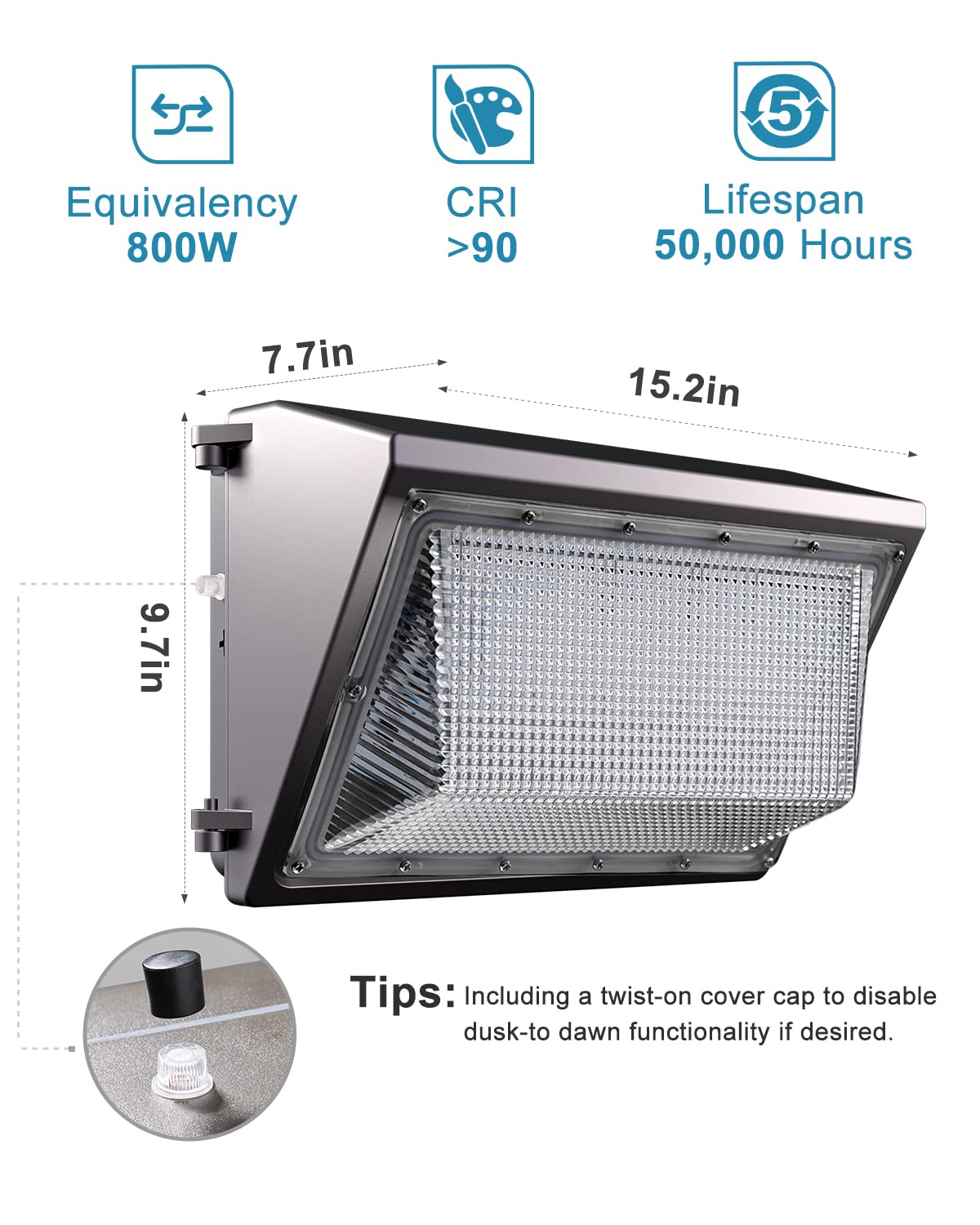 Lightdot 100W LED Wall Pack Lights, 100-277v Dusk to Dawn with Photocell, 15000Lm 5000K Daylight IP65 Waterproof Wall Mount Outdoor Security Lighting Fixture, Energy Saving