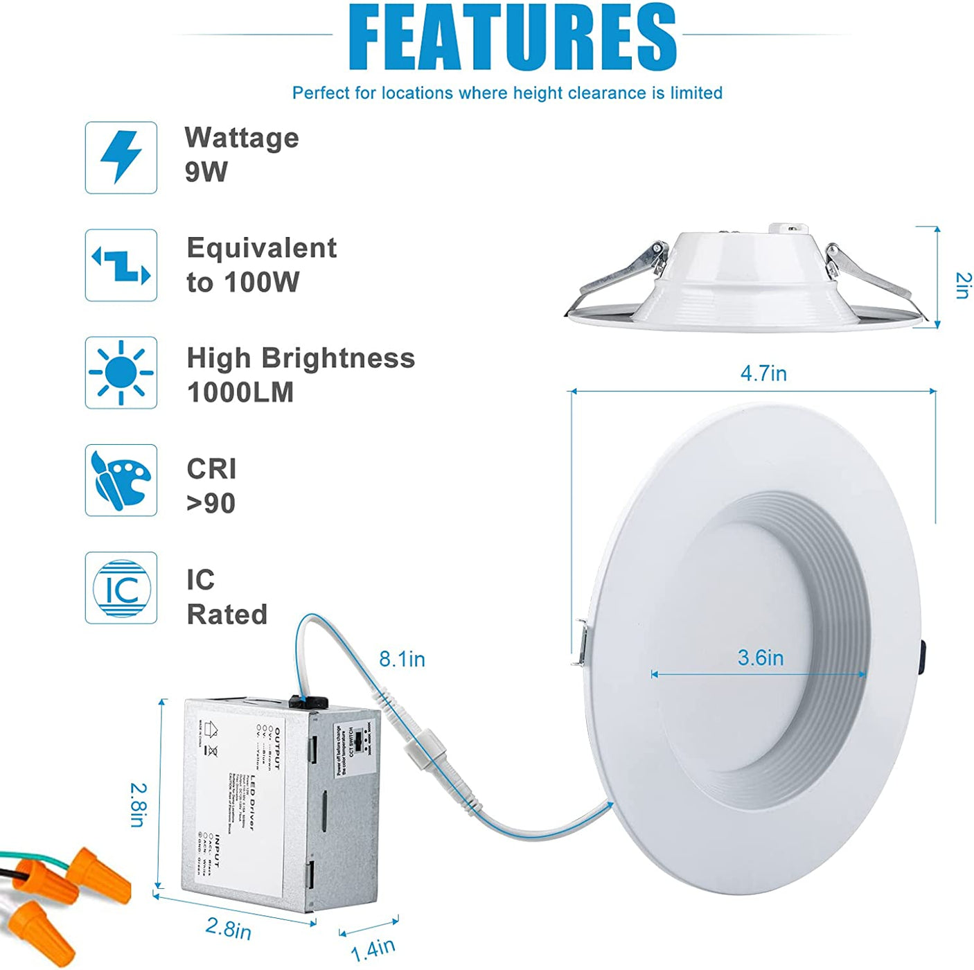 Lightdot LED Recessed Lighting 4 inch LED Can Lights Dimmable 3000K/40