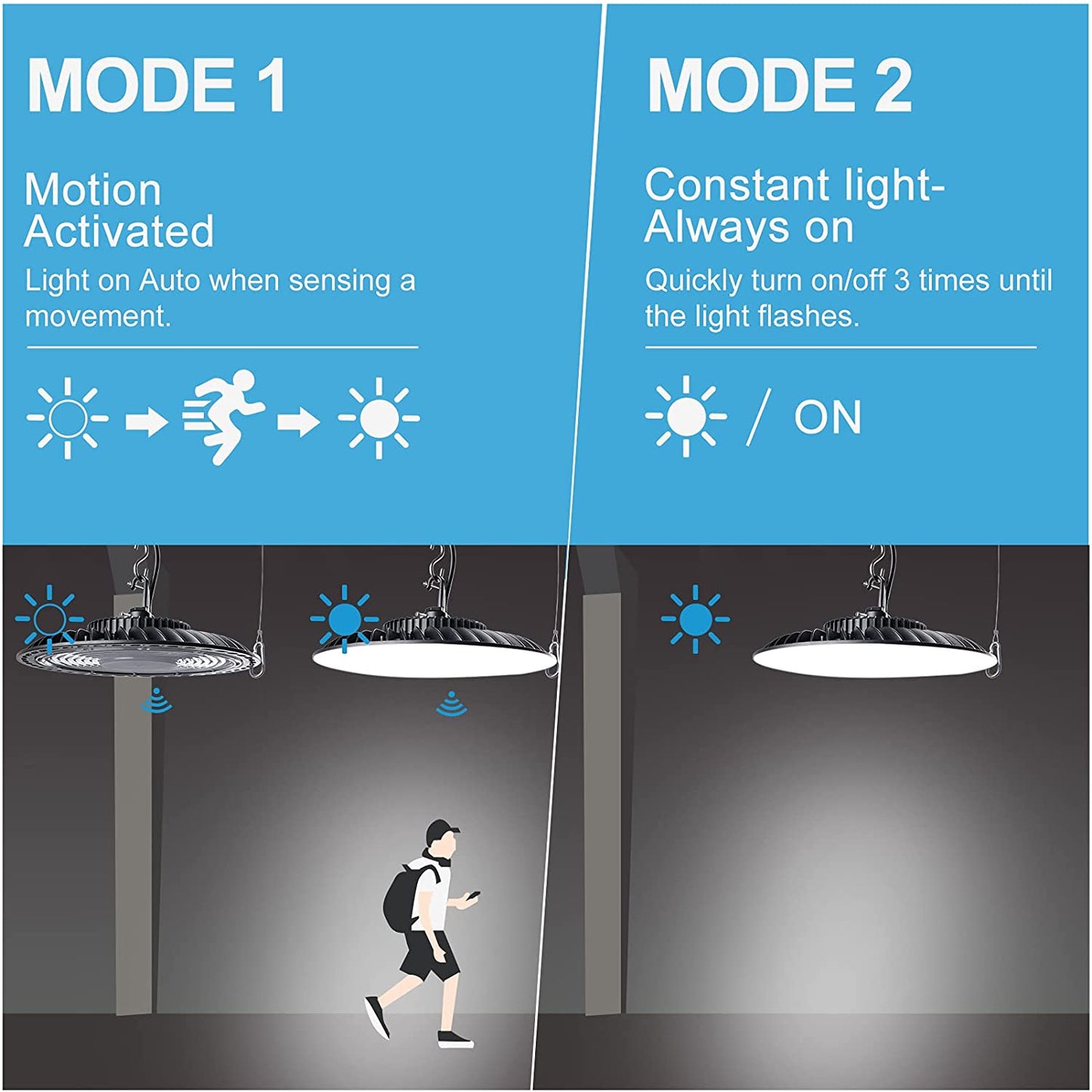 Lightdot 150W UFO Smart LED High Bay Light with Motion Sensor for Warehouse/Carport