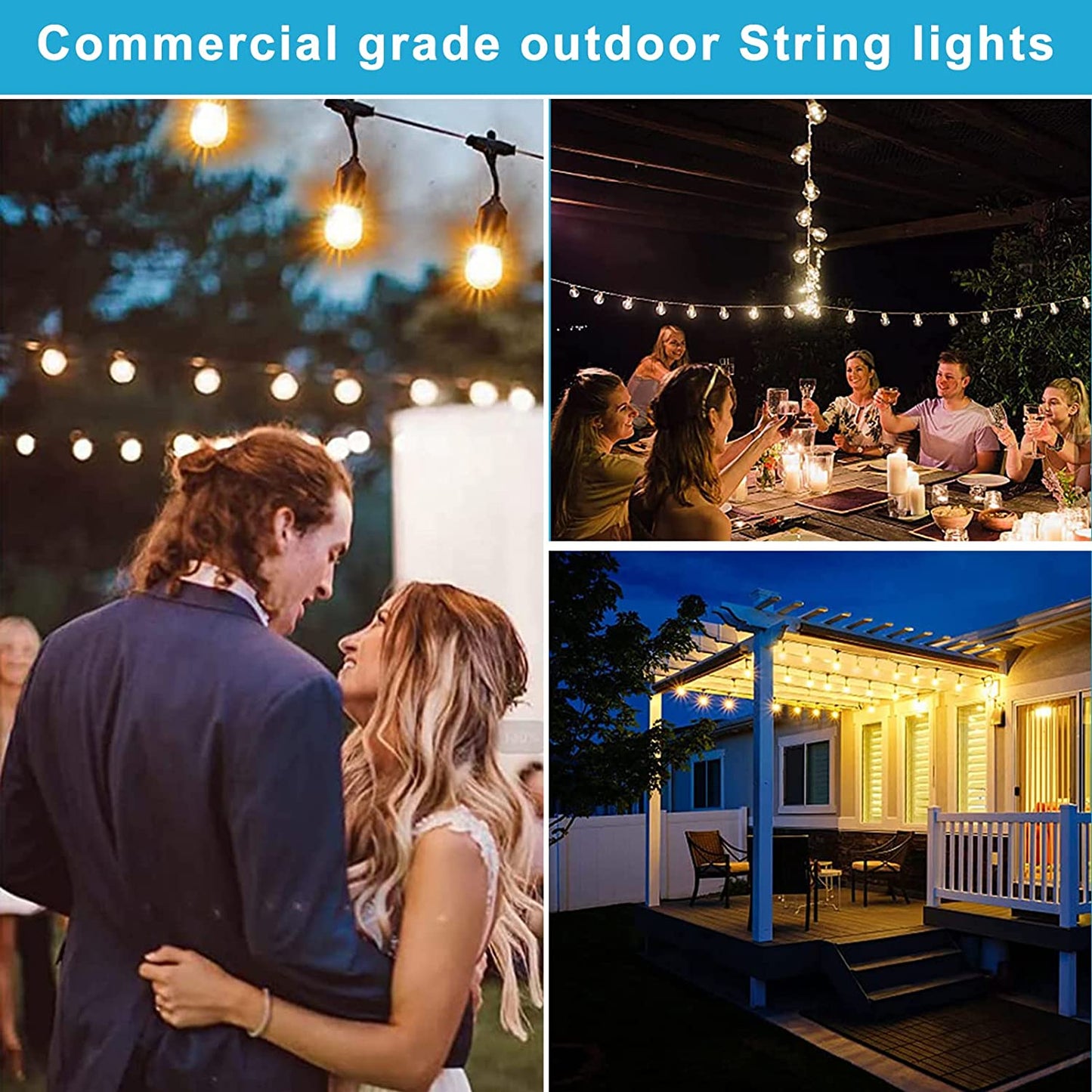 Lightdot 96FT (2x48FT) Outdoor String Lights, 30+2 Shatterproof LED Bulbs String Patio Lights