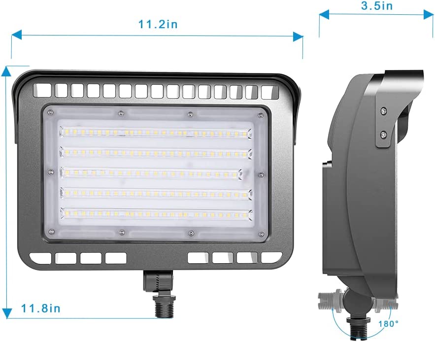 Lightdot 2Pack 100W LED Flood Light Outdoor with Knuckle, 100-277V【Driver Equipped, 5 Years】 IP65 Waterproof 15000LM, 5000K Daylight [Eqv. to 600W HPS/WH] Dusk to Dawn Photocell Sensor-Brown