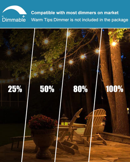 Lightdot 96FT (2x48FT) Outdoor String Lights, 30+2 Shatterproof LED Bulbs String Patio Lights