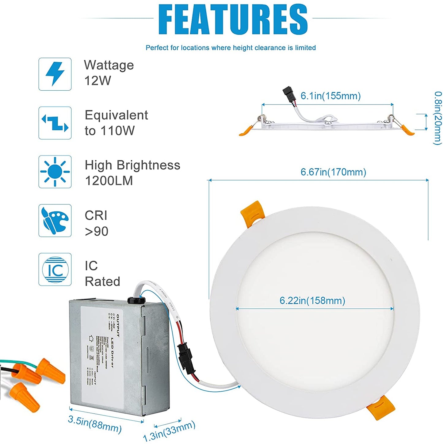 6 inch LED Recessed Lighting 3000K/4000K/5000K Downlight Ceiling Light